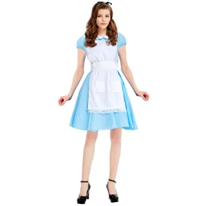 Classic Blue Maid Uniform Anime Cosplay Dress Halloween Costume Set With Apron And Headband For Women Performance
