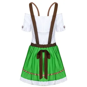 Bavarian Oktoberfest dirndl dress green white beer maid costume cosplay party outfit details