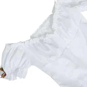 White traditional German dirndl blouse short sleeve lace ruffle festival costume detail