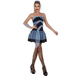Disfraz de novia fantasma de Halloween, atuendo de cosplay con vestido, velo y medias de red.