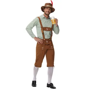 Détails du costume traditionnel bavarois d'Oktoberfest pour homme chemise et lederhosen.