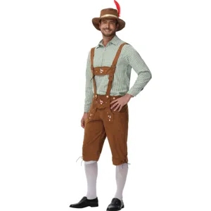 Costume bavarois traditionnel pour homme pour Oktoberfest, chemise à carreaux et short lederhosen.