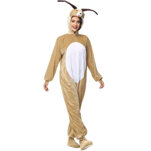 Detailed view of the cute brown and white cartoon animal plush cosplay costume suit.