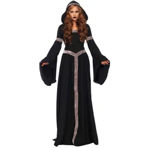 Robe à Capuche Palais Médiéval Rétro pour Femme Costume de Sorcière Maléfique Noire pour Fête d'Halloween Robe Longue en Velours Côtelé à Manches Évasées