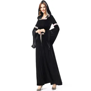 Costume de robe médiévale gothique noire avec capuche pour femmes Halloween cosplay