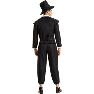 Costume da pellegrino storico nero da uomo set cappello top pantaloni per festa di Halloween