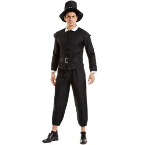 Costume da Pellegrino Uomo Storico Coloniale Thanksgiving Abito Scena Festa