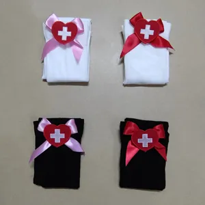 Calzini da infermiera sexy con fiocco cuore croce, simpatiche calze per feste donna.