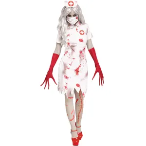 Disfraz de enfermera zombi sangrienta de Halloween, vestido de cosplay espeluznante.