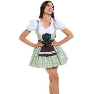 Green checkered German dirndl dress for beer festival costume maid cosplay style.