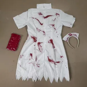 Disfraz de enfermera zombi Halloween sangriento aterrador cosplay vestido con sombrero mujer.