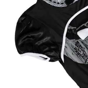 Maid costume detail view, black and white lace puff sleeve cosplay uniform piece.