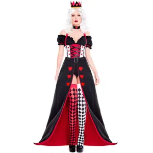 Costume de Reine de Cœur pour Femme Halloween Princesse Médiévale Cosplay Robe M-XL