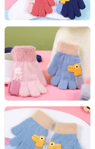 Gants en tricot en peluche pour enfants hiver mignon dessin animé dinosaure gants chauds