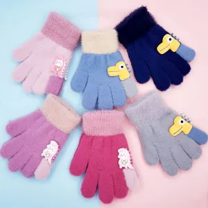 Gants d'hiver pour enfants chauds en tricot foures molletonnes dinosaure de dessin anime gants