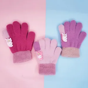 Gants tricotés en peluche mignons pour enfants, gants d'hiver chauds garçons et filles