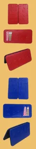Men long PU leather wallet with skull embossed pattern and money clip. Red and blue options.