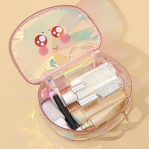 Borsa da Trucco Trasparente in PVC Olografico Impermeabile Grande Capacità Laser Occhi Anime Pochette Cosmetici