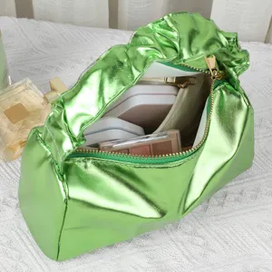 Metallisch grüne Kosmetiktasche tragbarer Make-up-Organizer stilvolle minimalistische Handtasche