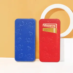 Korean style skull embossed PU leather long wallet and card holder, premium dual color set.