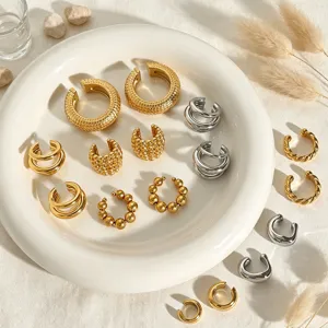 Set di orecchini cuff in acciaio inossidabile dorato argentato, clip senza foro donna.