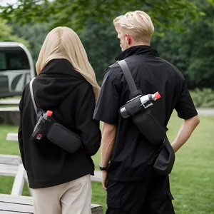 Couple sports waist bag with water bottle holder, multifunctional outdoor cross body fitness bag.