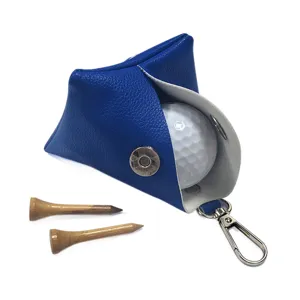 Tragbare Golfballtasche mit Tees blaue Ledertasche Behälter mit praktischem Schlüsselanhänger