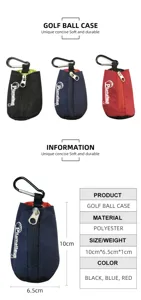 Estuche portátil para pelotas de golf con cremallera y gancho, de poliéster duradero.