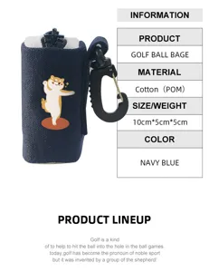 Kleine Golfballtasche mit niedlichem Shiba Inu Motiv, marineblauem Baumwollstoff und Clip.