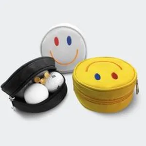 Tragbare runde Golfball-Aufbewahrungstasche mit Reißverschluss und niedlichem Smiley-Design.