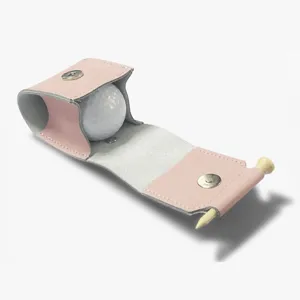 Pink leather golf ball holder case with tee and ball for sports portable storage main image.