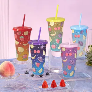 Bicchieri di plastica che cambiano colore 24oz dettagli con motivi di frutta