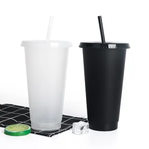 Set de tazas de plástico con tapa y pajita, gran capacidad 710ml tazas de café y bebidas.