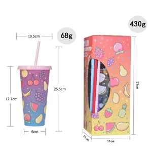 Bicchiere di plastica cambiacolore da 24oz con cannuccia, tazza per bevande fredde.