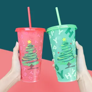 Weihnachten farbwechselnde Kunststoff Strohhalm Becher 24oz grosse Kapazitaet Set.
