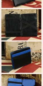 Herren kurze PU Leder Zauber Geldbörse Kartenetui Bifold kompakt Taschenorganizer schwarz blau