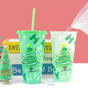Weihnachten Farbwechsel Kunststoff Strohhalm Becher 24oz grosse Kapazitaet Wasserflasche