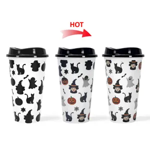 16oz Halloween color changing plastic travel mug with direct drinking lid for coffee and milk tea