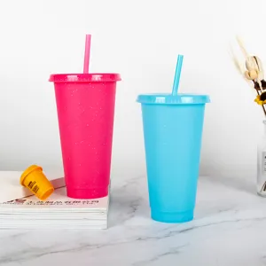 710ml Gobelet en Paille Plastique Paillete Tasse a Smoothie Reutilisable Neuf