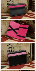 Tragbares PU Leder Magic Portemonnaie kurzer Kartenhalter in Schwarz Pink fur den Alltag.