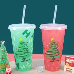 Weihnachten Farbwechsel Kunststoff Kalter Becher Mit Deckel Und Strohhalm Festliche Party Trinkwasserbecher