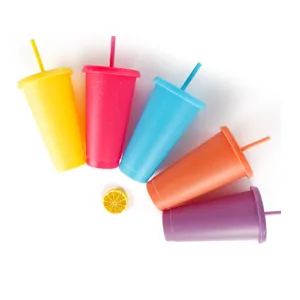 710ml gobelet en plastique paillete avec paille reutilisable tasse coloree avec couvercle
