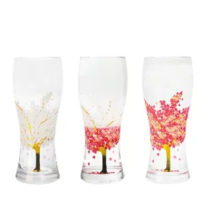 450ml koude temperatuurgevoelige bierglas met esdoornprint, getailleerd ontwerp voor koude drankjes.