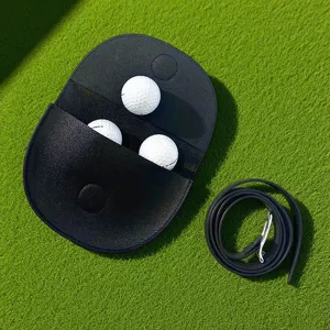 Koreanischer Stil schwarze Leder Golf Hüfttasche mit drei Golfbällen und Gürtel Set.