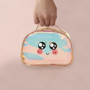 Borsa per cosmetici trasparente coreana con stampa di occhi grandi e design olografico impermeabile.