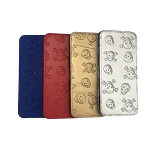Men long PU leather wallet with elastic band, embossed skull pattern fashion money clip bag
