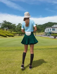 Detailansicht der stilvollen weißen Golf-Entfernungsmesser-Tasche auf dem Golfplatz.