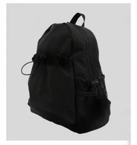 Schwarzer lässiger Damen Kordelzug Rucksack Alltag Pendeln Schultasche mit Netzfach.