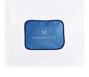Borsa di stoccaggio blu con cerniera e stampa logo, custodia organizer resistente.
