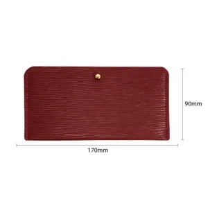 Burgunderrote Leder-Brieftasche mit Wellenstruktur und goldenem Druckknopf 170x90mm